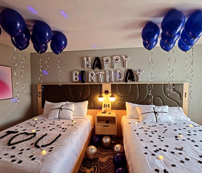 35th-blue-ceiling-balloons 35th Birthday — Ceiling Balloons & Banner